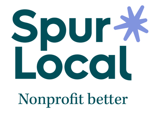 Spur Local Logo with a mix of serif and sans serif fonts in a dark blue ocean color that reads: Spur Local, Nonprofit Better.